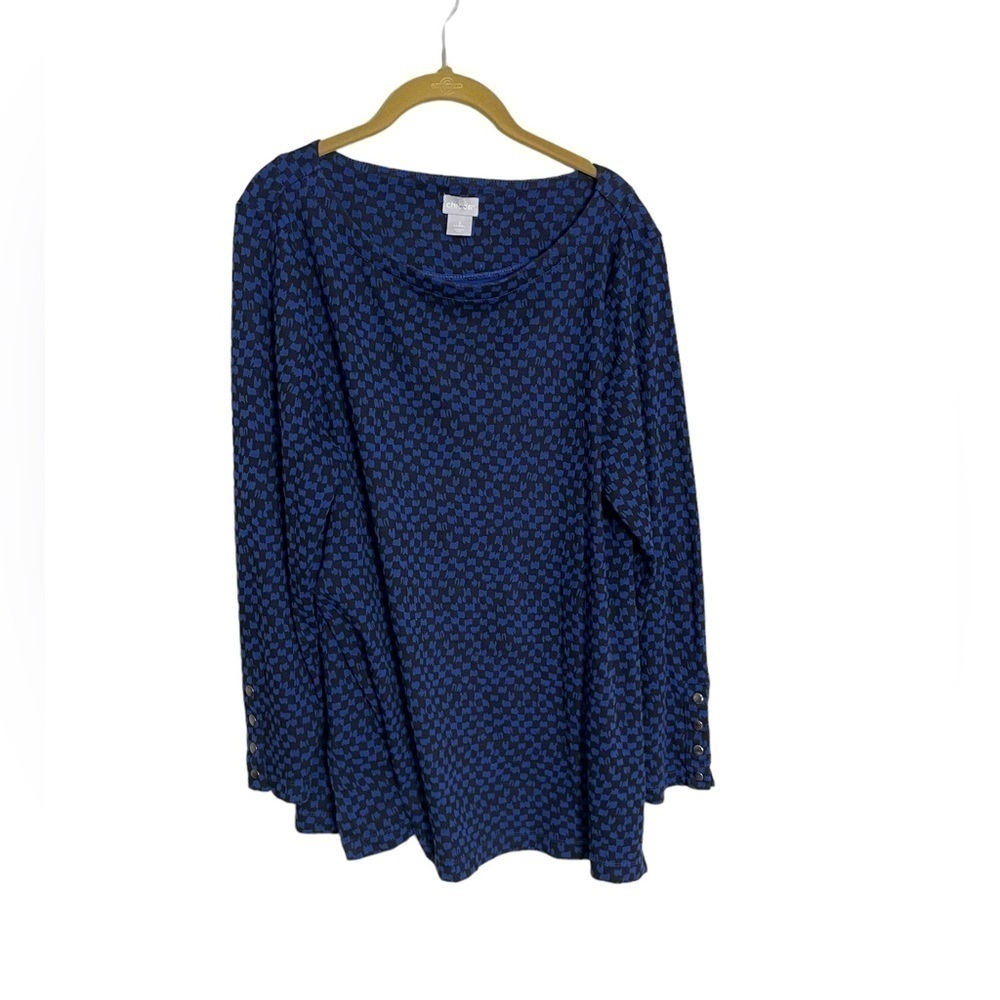 Chicos Cobalt Blue Black Boatneck Shirt 2/Large